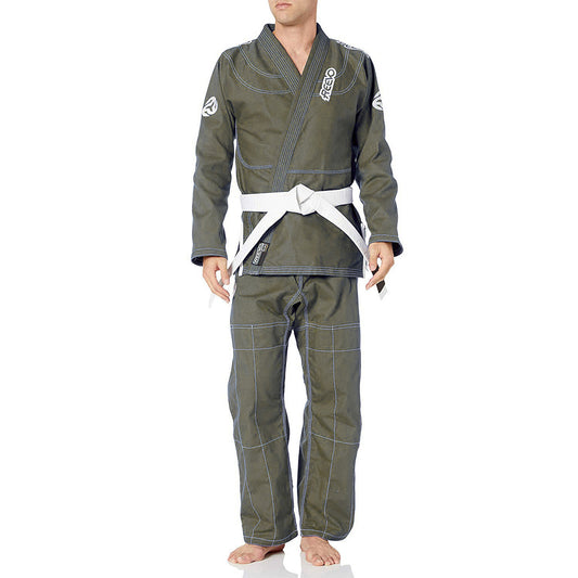 Reevo Guard Ultralight BJJ Gi for Adults and Kids with White Belt - Army Green