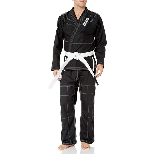 Reevo Guard Ultralight BJJ Gi for Adults and Kids with White Belt - Black