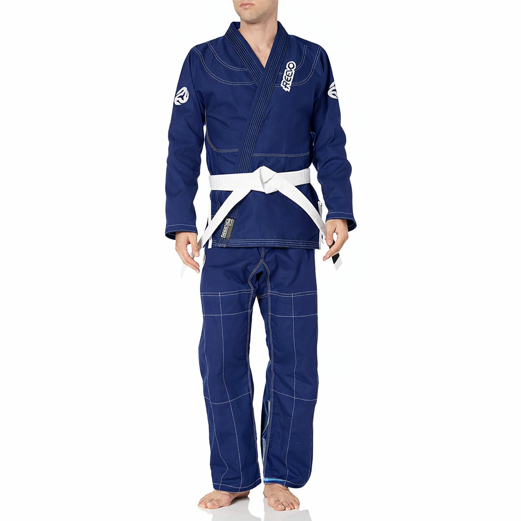 Reevo Guard Ultralight BJJ Gi for Adults and Kids with White Belt - Navy Blue