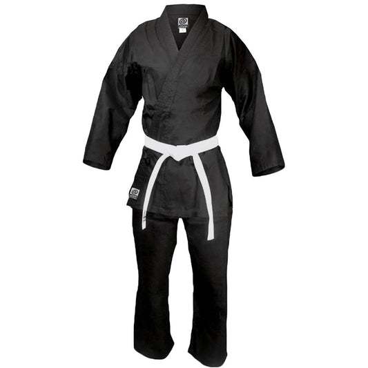Reevo Student Karate Gi - 8oz Lightweight Uniform with White Belt - Black